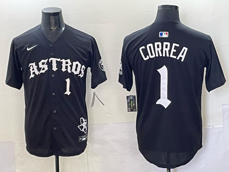 Men 2025 Houston Astros #1 Correa black  Game Nike MLB Jersey style 0019